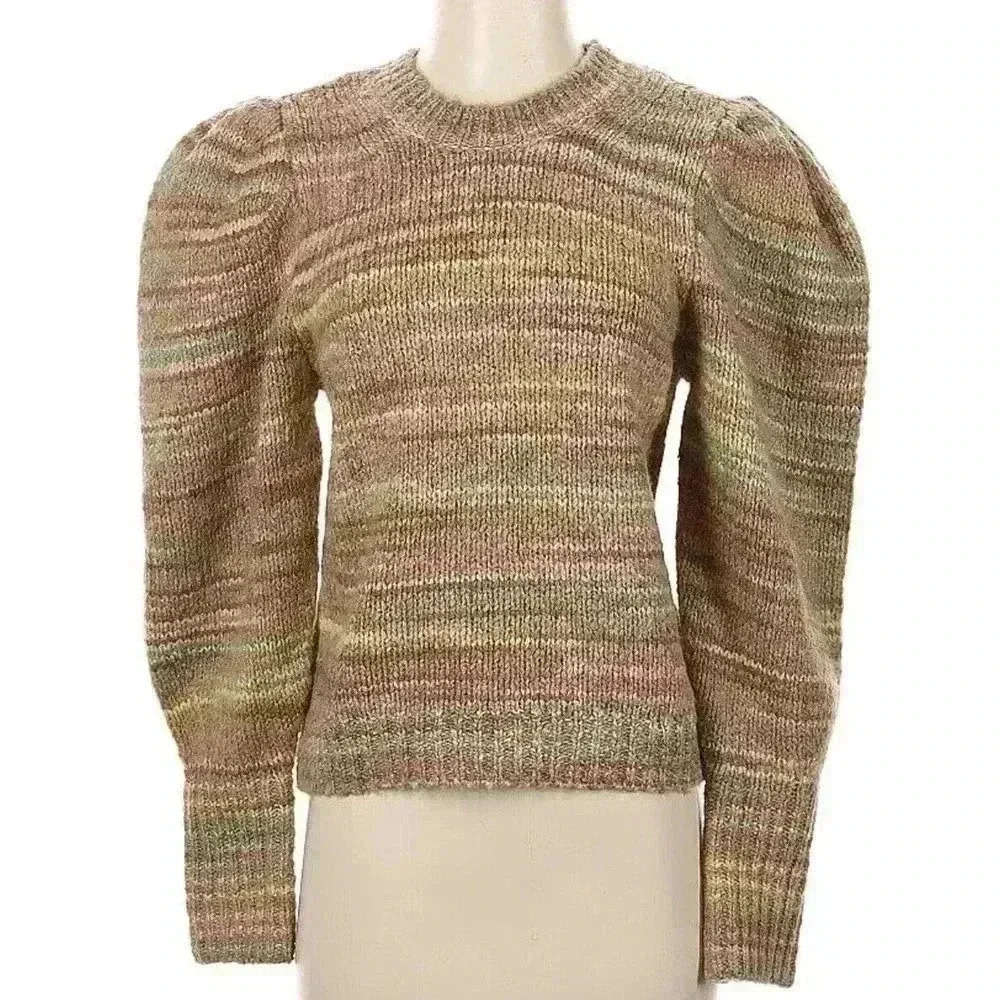 Loveshackfancy Sweater S Wool Pullover Balloon Puff Sleeve Aquarius Crewneck NEW - Picture 2 of 9
